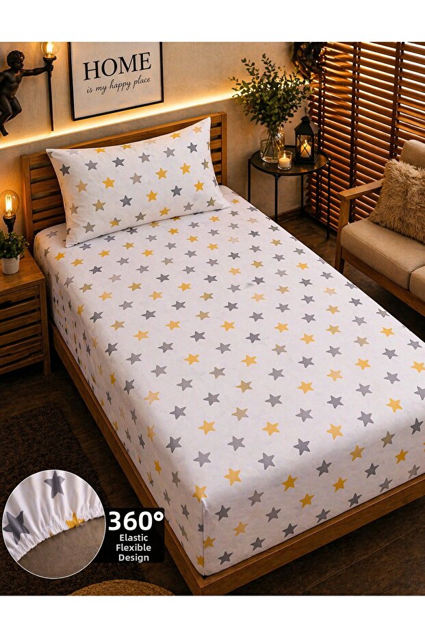 Single Elastic Sheet Set Patterned 100X200 | Cotton |