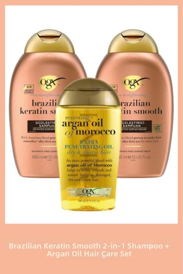 Brazilian Keratin Straightening Sulfate-Free Shampoo 385 ml X2 + Argan Oil Hair Care Oil 100 ml