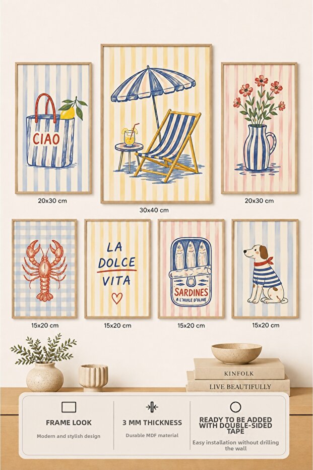 7-Frame View of the Mediterranean | Lemon | Olive | Modern | Italian & Mediterranean Style | Living Room, Office, Kitchen and Study Room Wall Decor