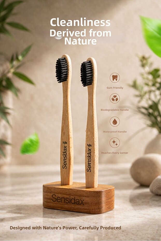 Bamboo Toothbrush 1+1 -Medium Medium- Bamboo Toothbrush Holder