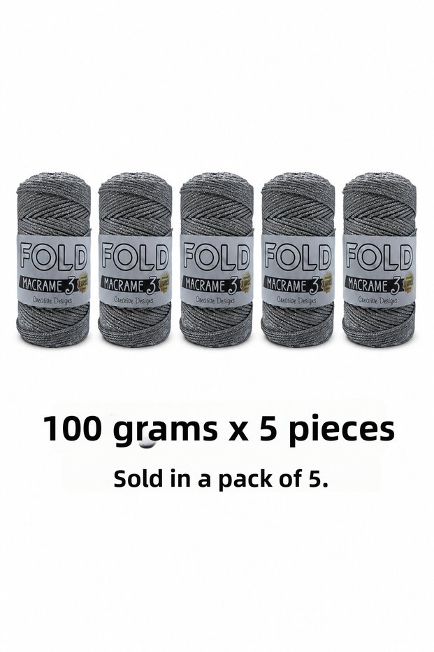 Foldyarn Glitter Polyester Macrame No.3 Silver 100 Gr - 115 m - 1 mm Thickness Knitting Bag Rope Supla Rope