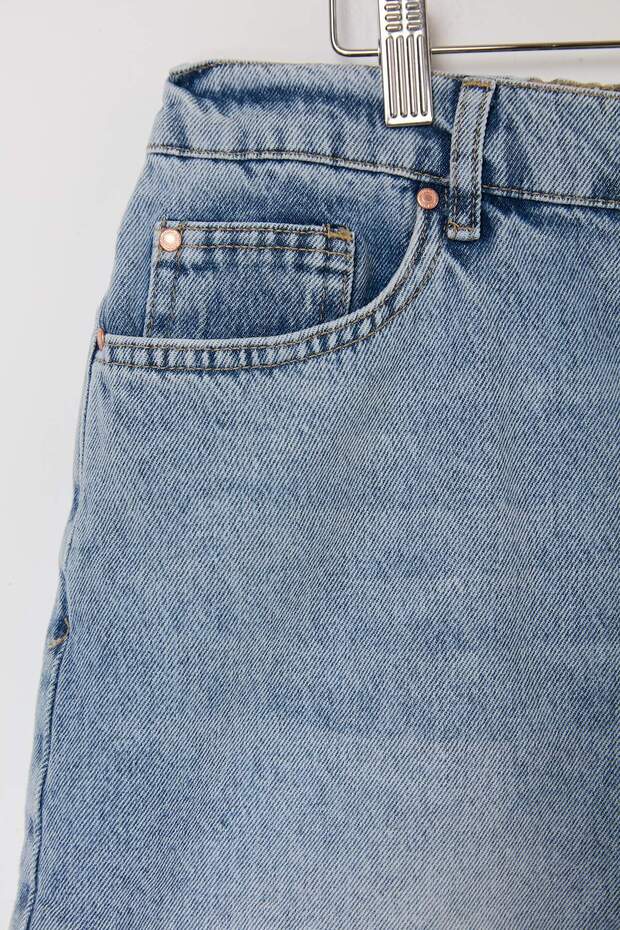 Mavi Lastikli Normal Bel City Boy %100 Pamuk Non-Stretch Büyük Beden Denim Şort TBBSS26AP00013 - 7