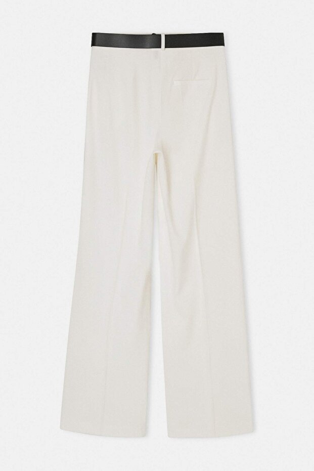 Limited Edition Beyaz Wide Leg Kemerli Dokuma Kumaş Pantolon TWOSS24PL00104 - 2