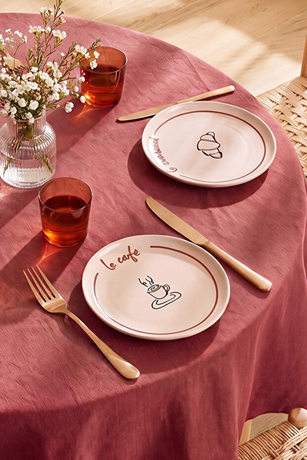 4'lü Slogan Desenli Seramik Pasta Tabağı Seti TPHAW26TBK00049 - 1