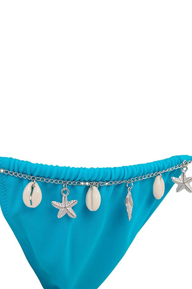 Turkuaz Üçgen Kaplı Aksesuar Detaylı Normal Bel High Leg Bikini Takımı TBESS26BT00176 - 6