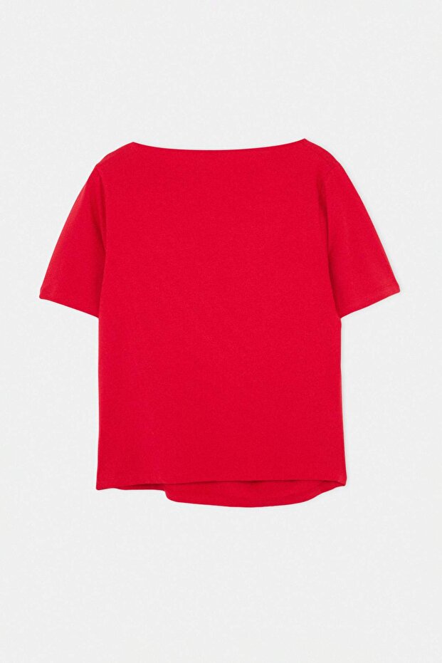 Limited Edition Kırmızı Drapeli Esnek Örme Büyük Beden T-shirt TBBSS26BF00020 - 6