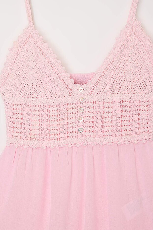 Pembe Önü Dantel Örgü İp Askılı Bluz TDRSS26BZ00049 - 6