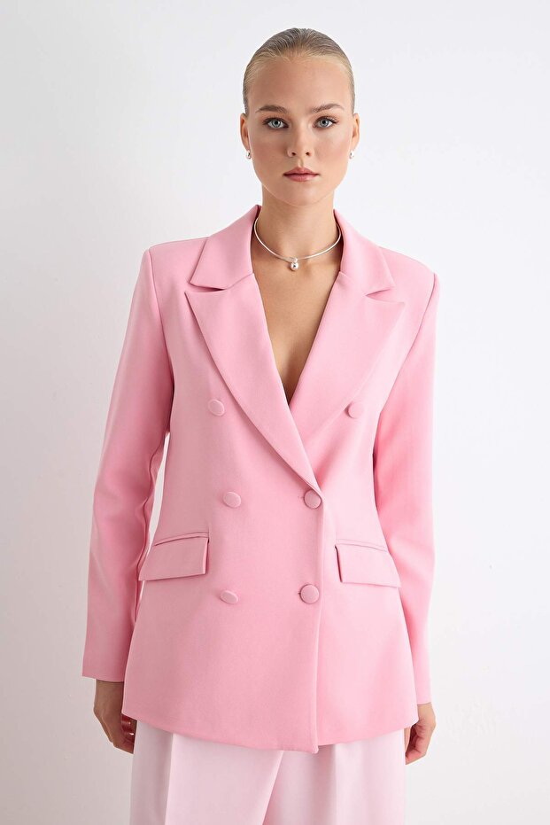 Pembe Regular Astarlı Dokuma Blazer Ceket TWOSS21CE0137 - 2