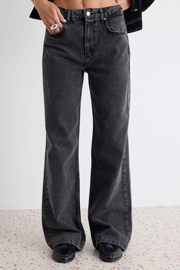 Antrasit Yüksek Bel Wide Leg Geniş Paça %100 Pamuk Non-Stretch Jeans TWOSS23JE00068 - 3