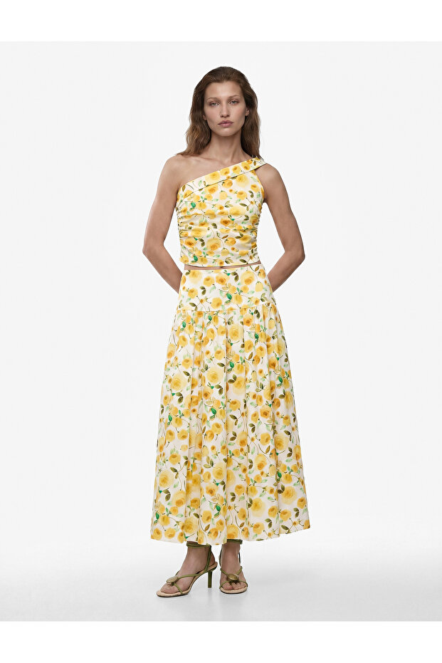 Cotton Bell Cut Midi Length Floral Poplin Skirt