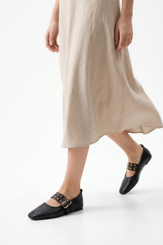 Black Belt Detail Ballet Flats 7038