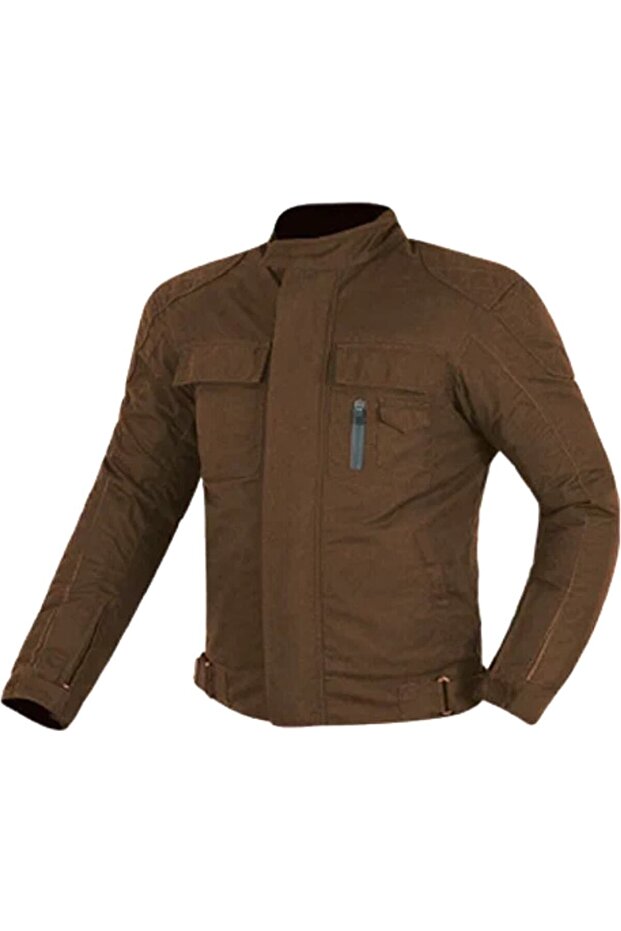 Motorcycle Coat Shoulder Elbow Back Fully Protected Four Seasons Cotton Wax Fabric Brown