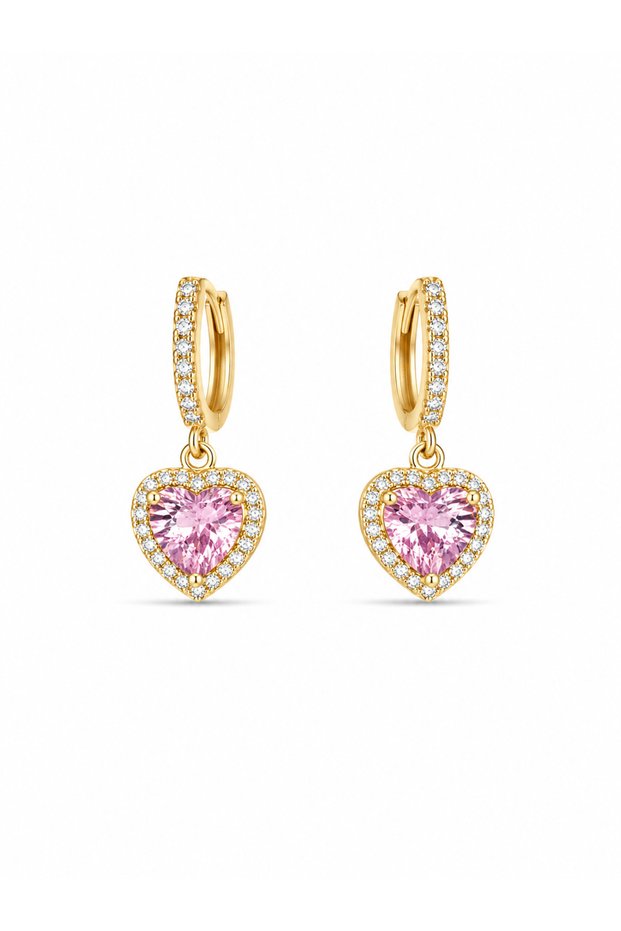 Brass Gold Pink Color Zircon Stone Heart Model Women's Earrings