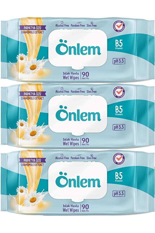 Wet Towel Wipes 90 Sheets Chamomile Extract (Set of 3) 270 Sheets with Plastic Cover
