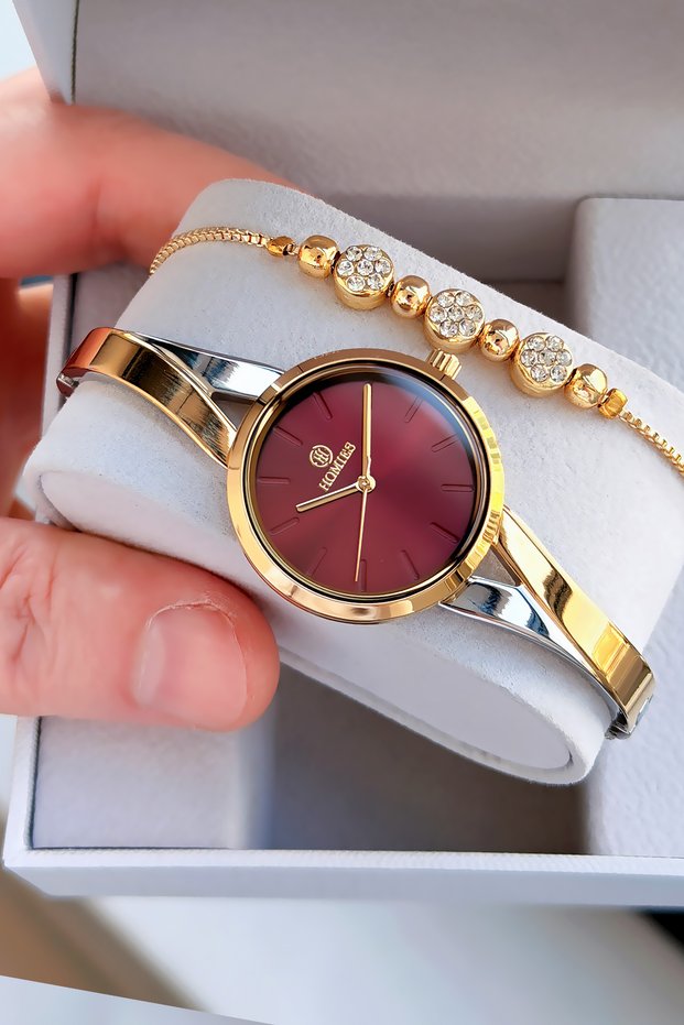 Special Boxed Women Wrist Watch Waterproof Gold Silver Color Steel Cord +Bracelet Hmby2042C2