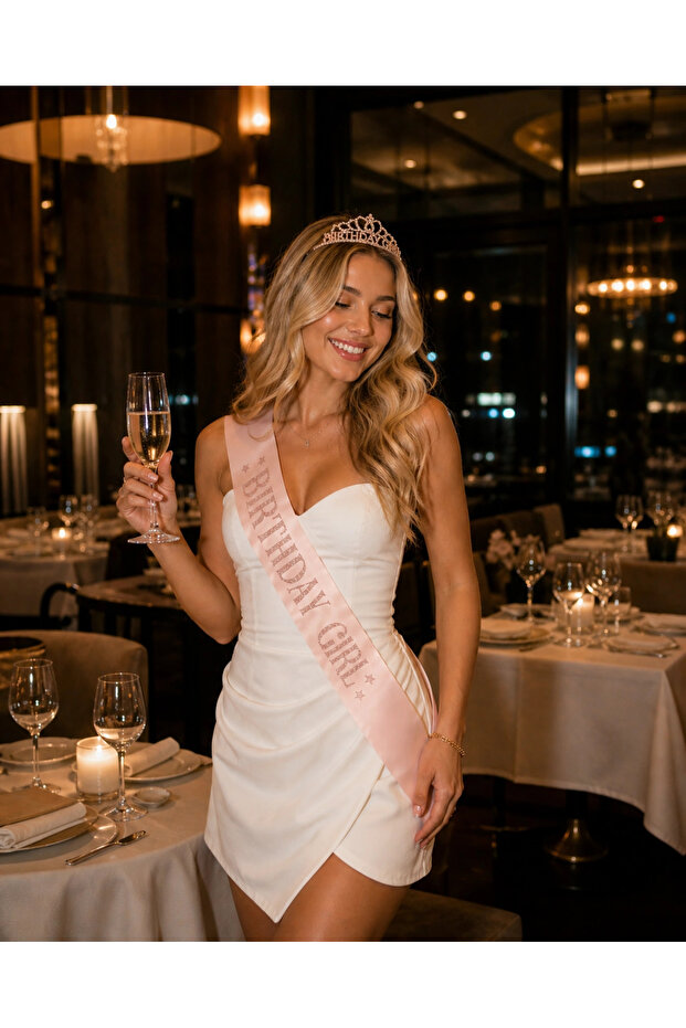Stoned Birthday Crown and Satin Sash with Happy Birthday Written