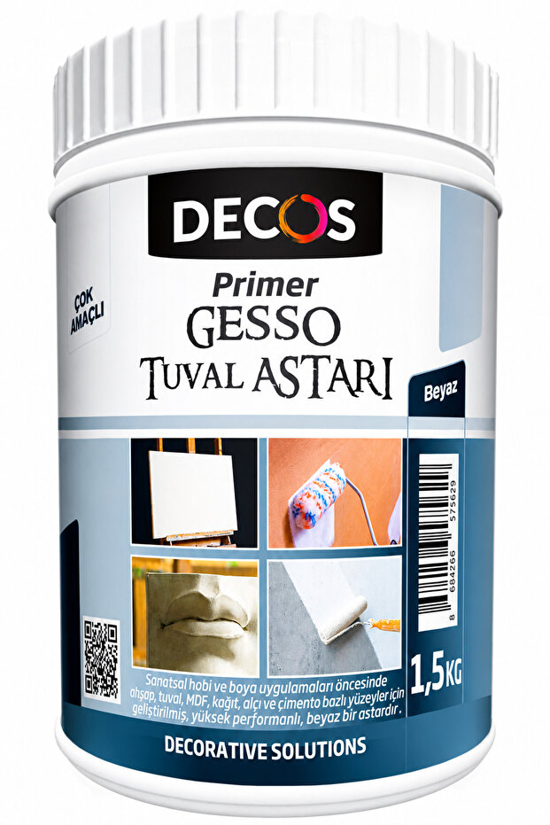 DECOS Prımer Gesso 1,5 Kg - Tuval Mdf Ve Sanatsal Obje Astarı