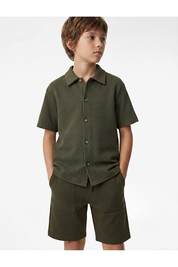 Piqué Fabric Waistband Tie-Detail Pocketed Shorts