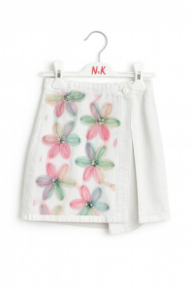 Escabel girl's tulle skirt shorts with floral detail, ages 4-14, white