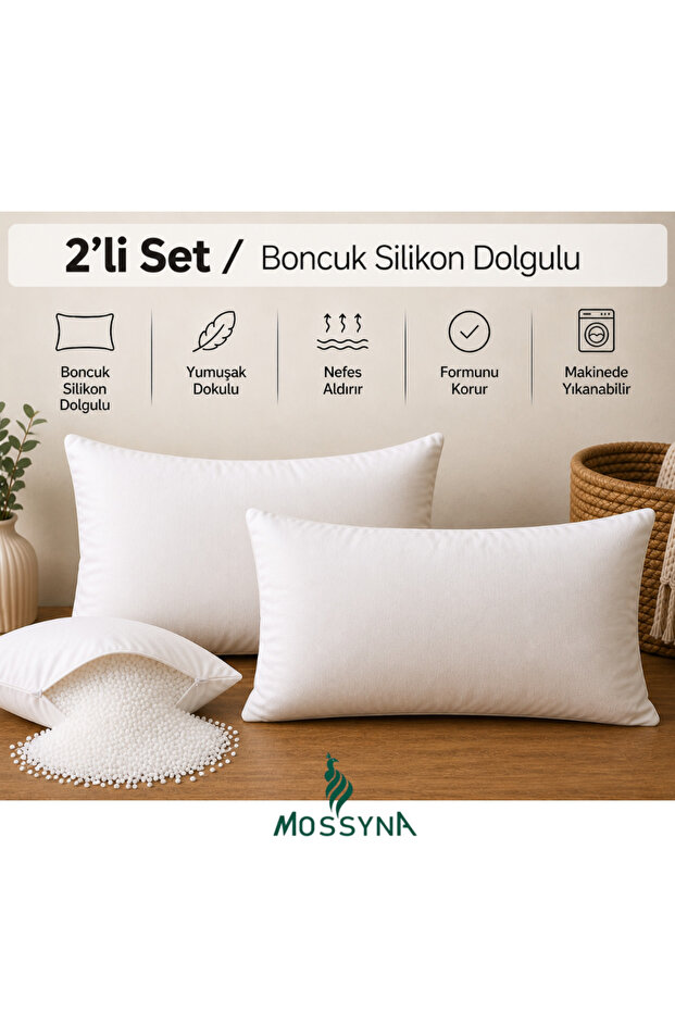 2'li Ultra Full Pillow Inner Cushion Bead Silicone Rectangular With Size Options