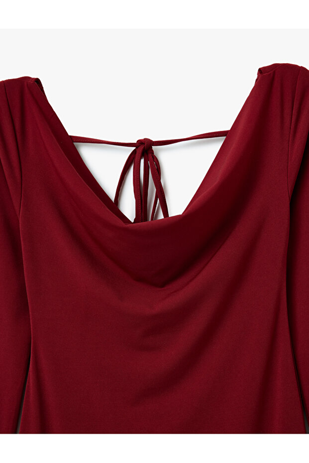 Rochie midi cu mânecă lungă drapată cu decolteu - 5