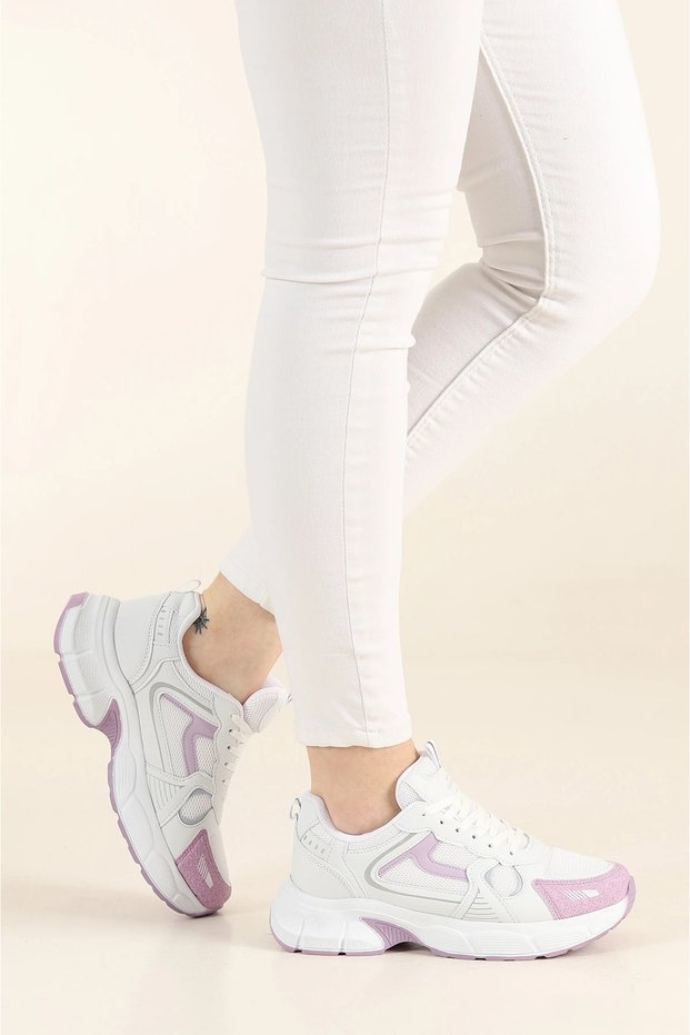 Women's White Lilac Casual Sneaker Sports Shoes