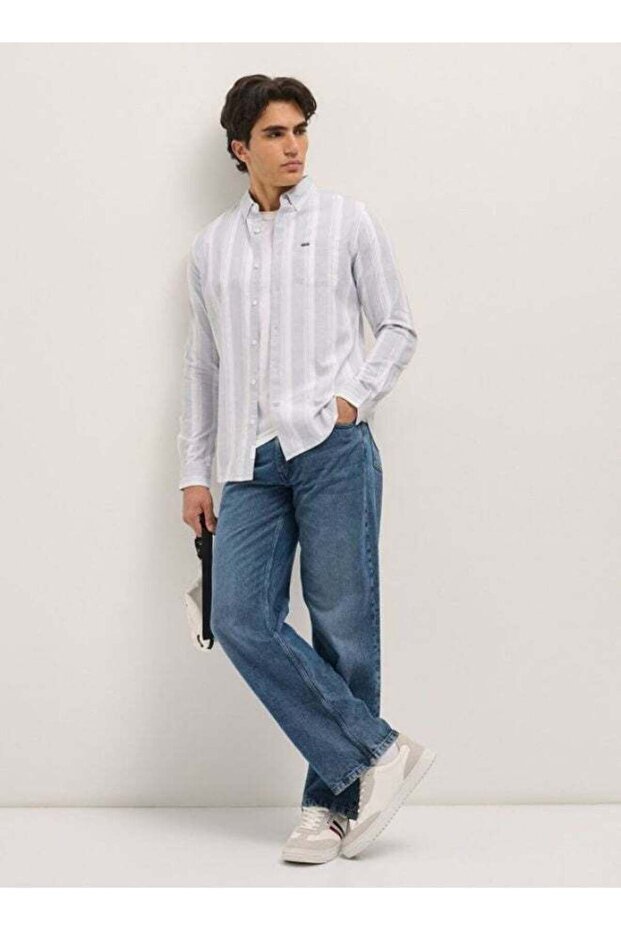 Men's Grey With White Stripes Slim Fit Casual Shirt For Every Occasion