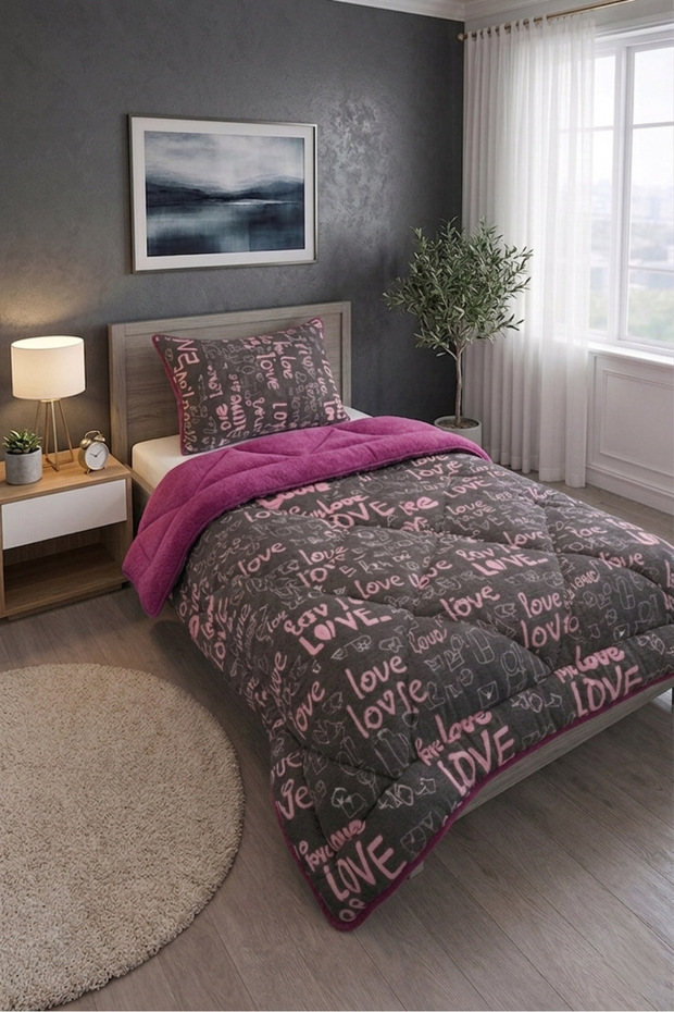طقم نوم قطني عالي الجودة مزدوج الجوانب (لحاف + غطاء وسادة)