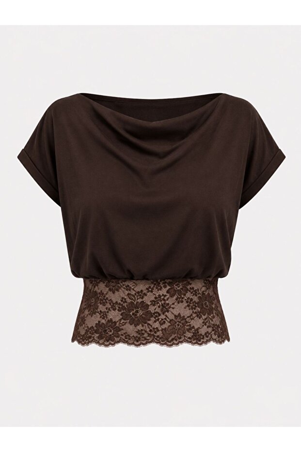 Women's Sandy Fabric Lace Detailed Off-Shoulder Blouse 205