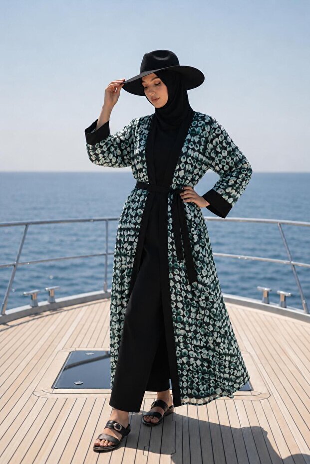 Hijab Ethnic Patterned Tesettür Swimsuit Set Kimono Pareo Set of 4