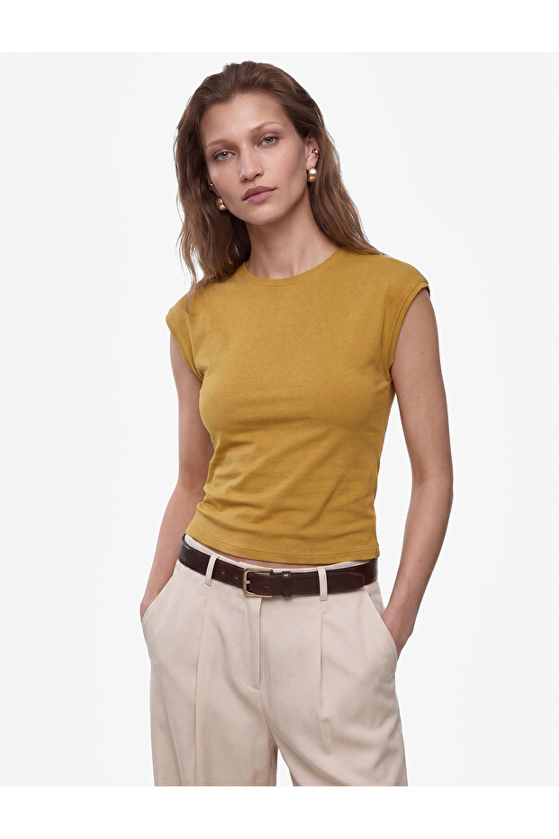 Slim Fit Cotton Crew Neck Zero Sleeve T-Shirt