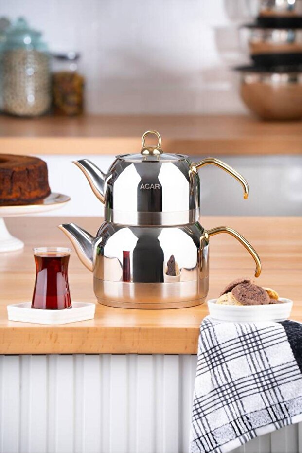Ar22.0315 Armin Gold Family Size Steel Teapot Set