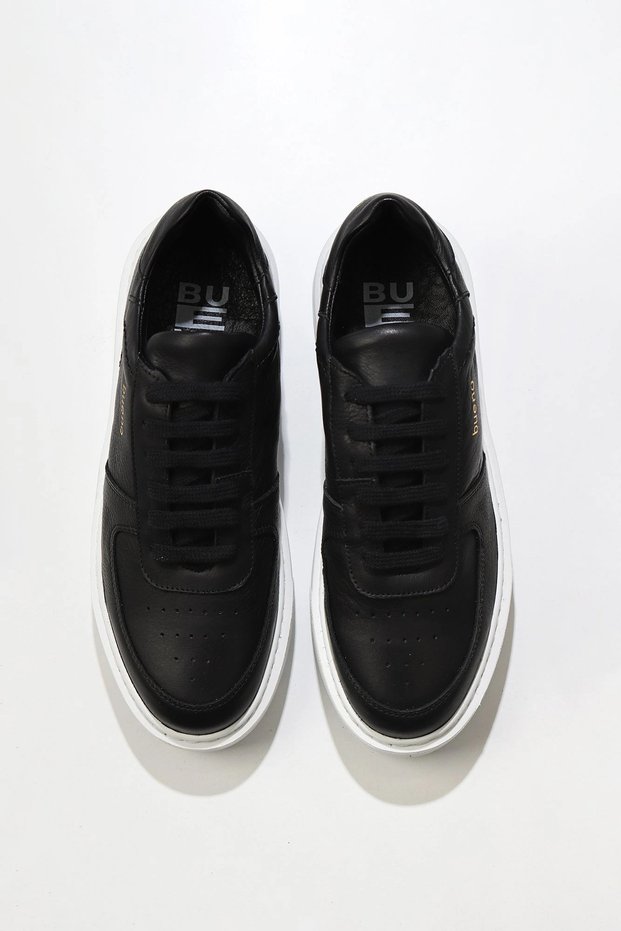 Black Flotter Leather Men's Sports Shoes 01Mu10405
