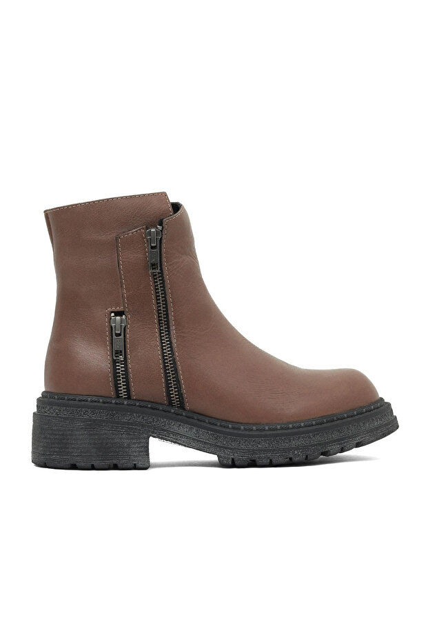Gray Leather Women's Flat Boots 01Wd2108