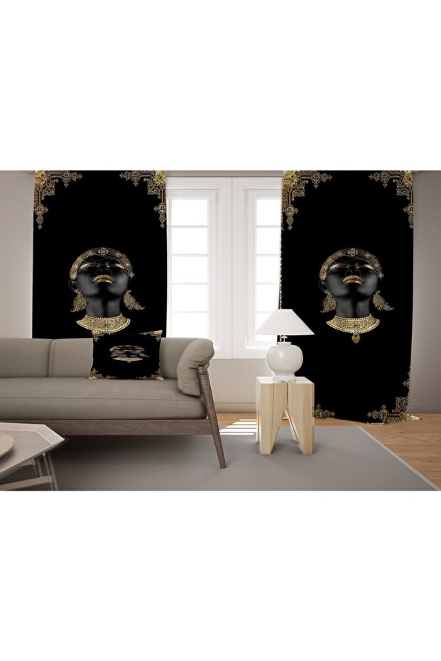 African Woman Gold Living Room Background Curtain