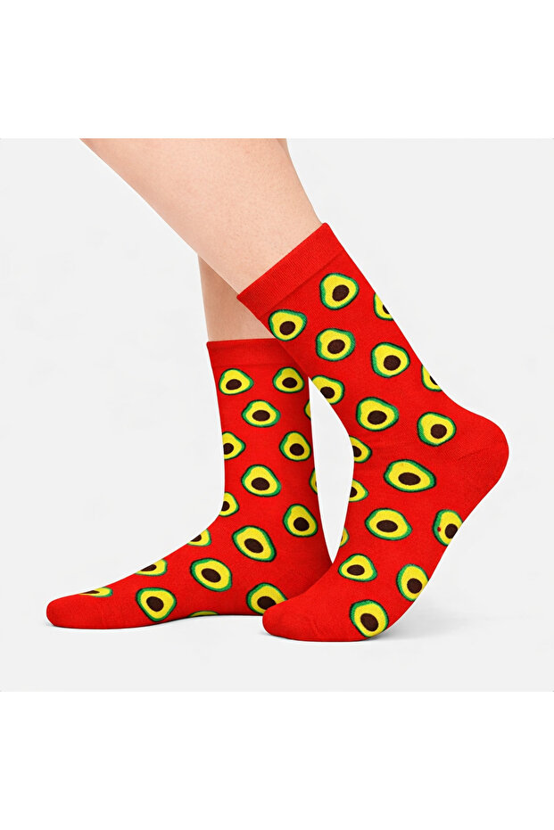 Red Avocado Patterned Colorful Socks - 2