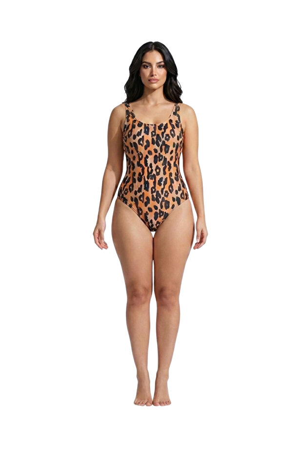 Large Size Shaping / Sculpting Patterned Quick-Drying Swimsuit with Breast Pads, Sizes 44-46-48-50-52-54-56-58-60