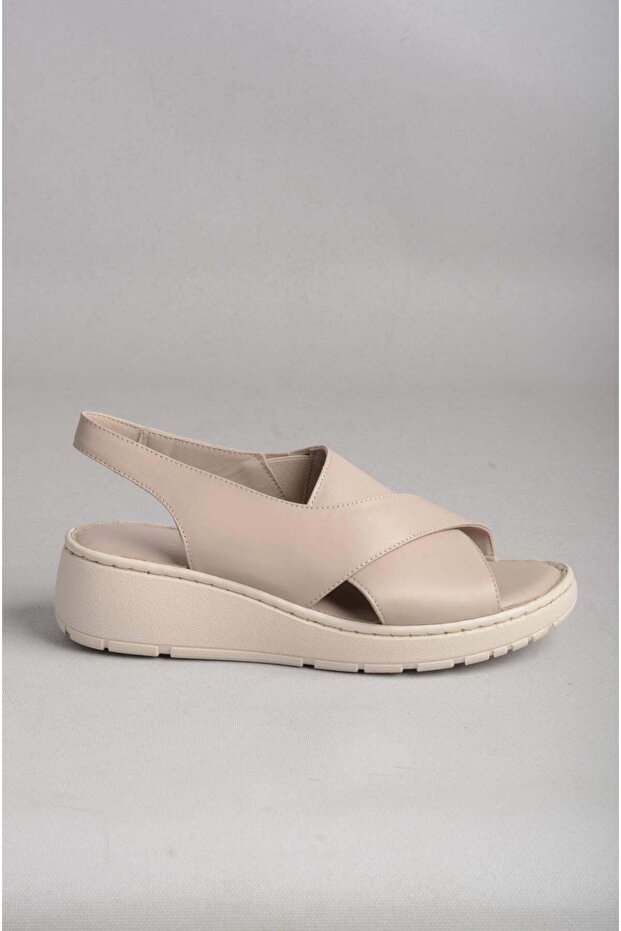 Seç Km11 Genuine Leather Anatomical Women Sandals Stone