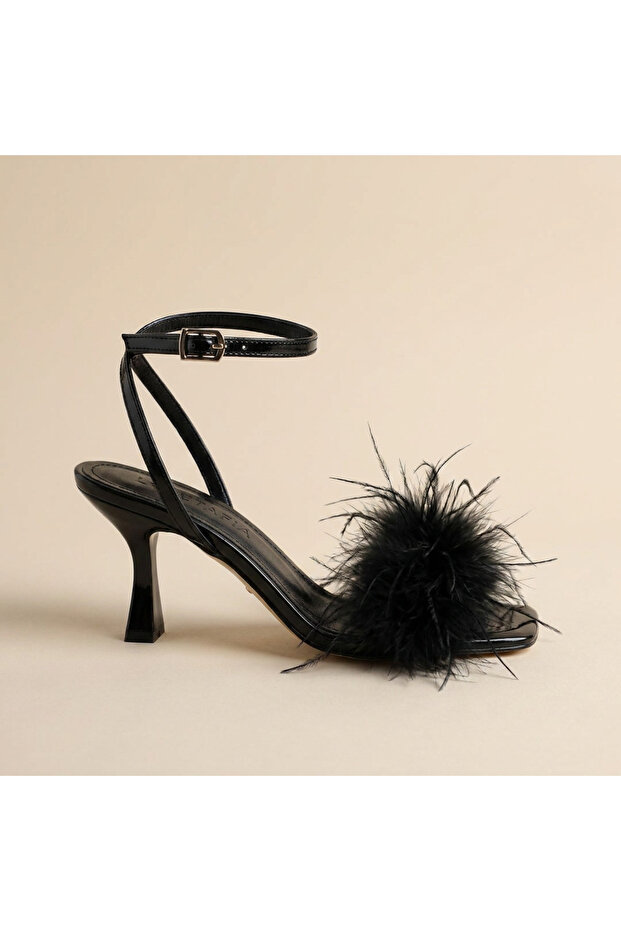 Diva Feathered Black Goblet Heeled Shoes