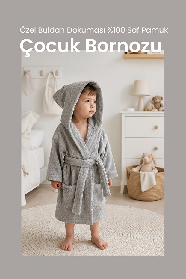 Buldan Woven Baby/Child Bathrobe Gray Color