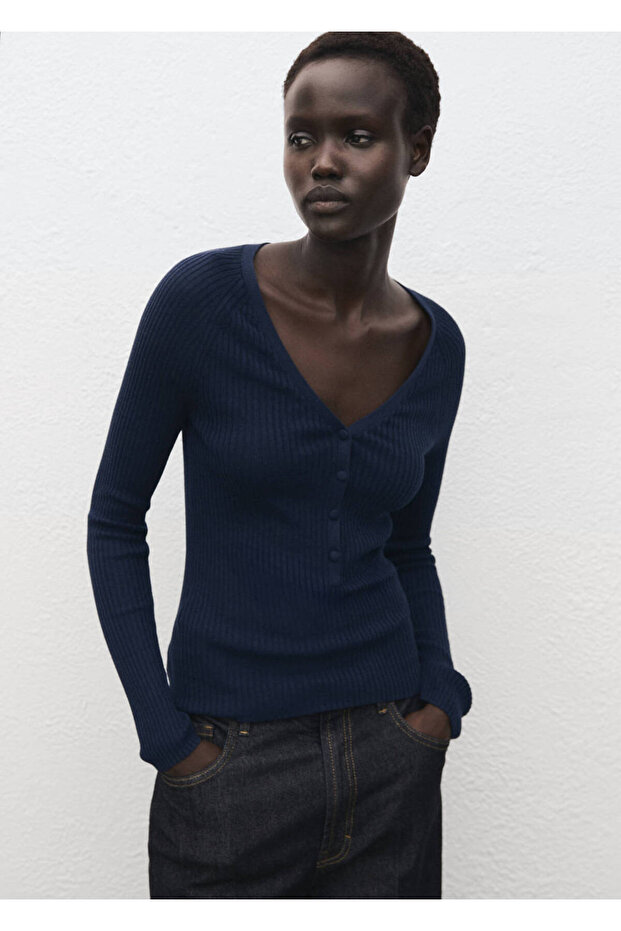 V-neck Rubber Knit Sweater