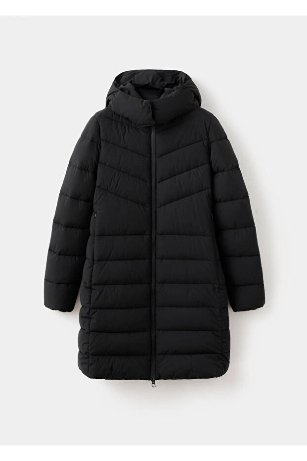 Kapüşonlu midi kapitone anorak - 3