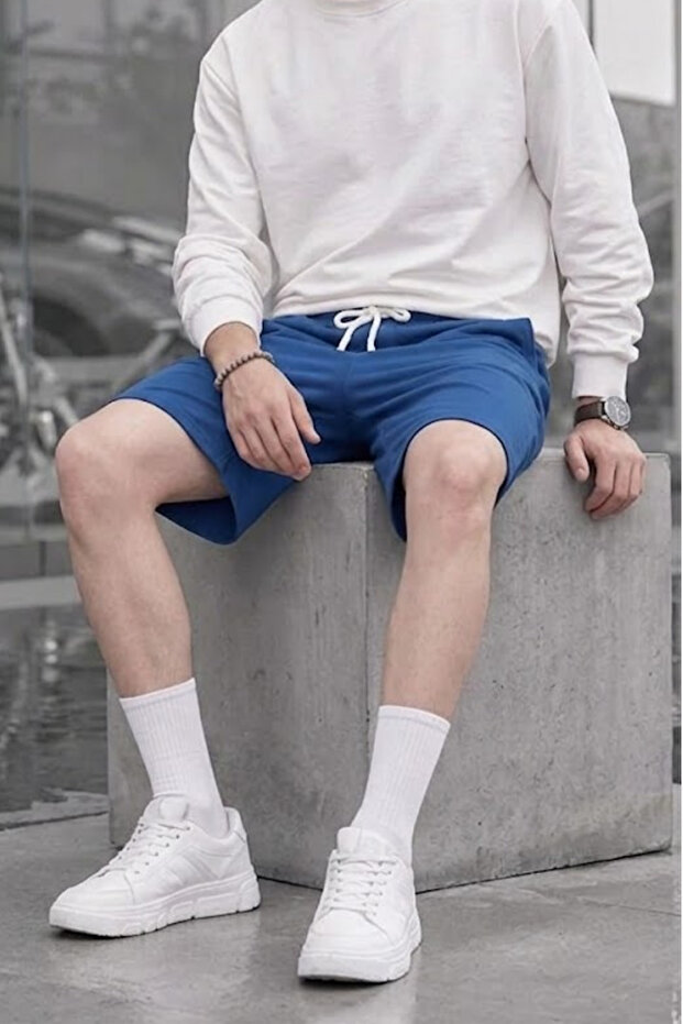 Men's Daily Basic Regular Blue Shorts - 6
