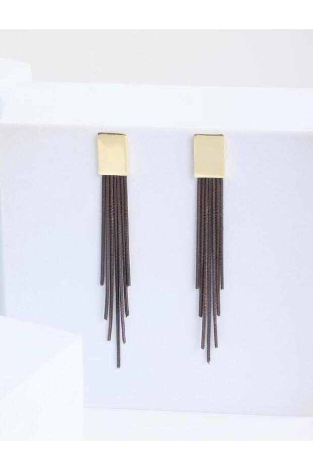 Gold Color Tassel Detailed Modern Earrings