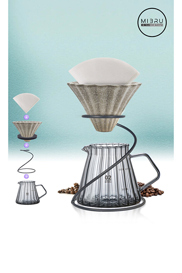 مجموعة قهوة V60 5 في 1 مع قطارة سيراميك، وكوب زجاجي، وفلاتر، وحامل، وكوب