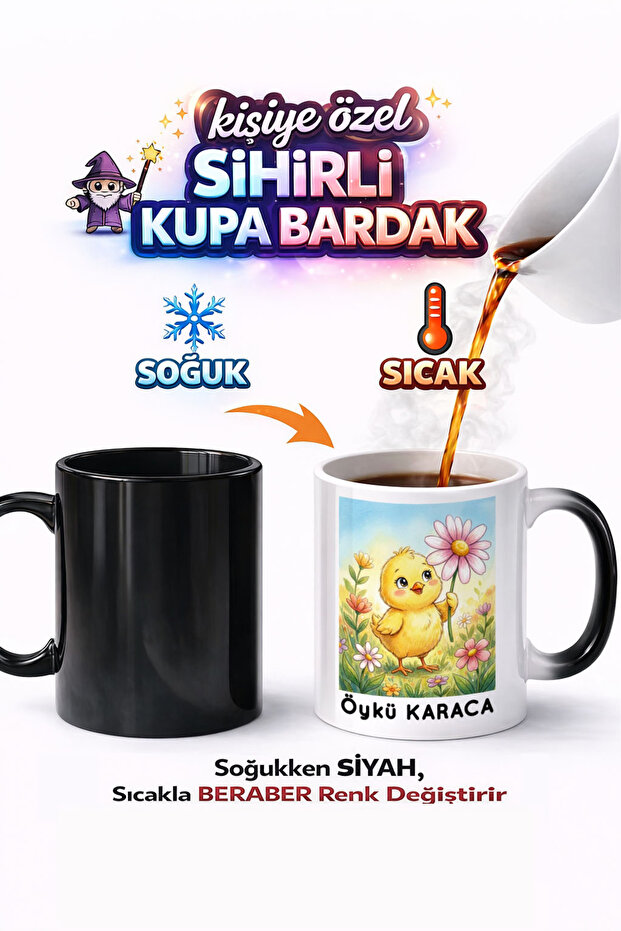 Animal Chick Chick Chicken Pup Double Sided Printed Porcelain Magic Mug Cup Gift