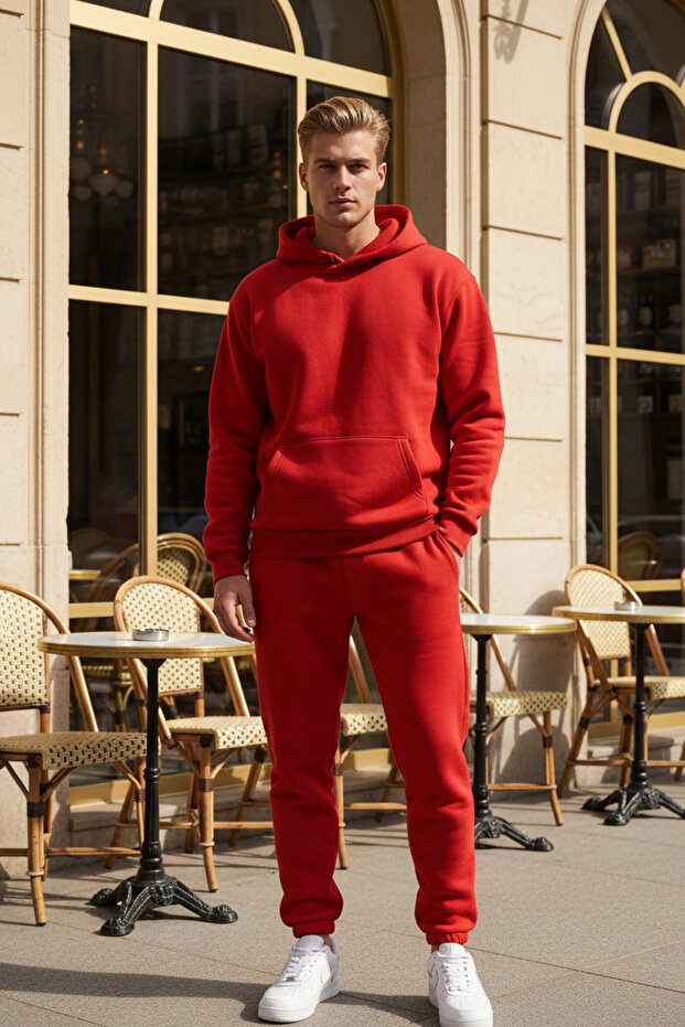 Men's Oversized Sweatpants Set with Kangaroo Pockets and Elastic Cuffs - Home Wear