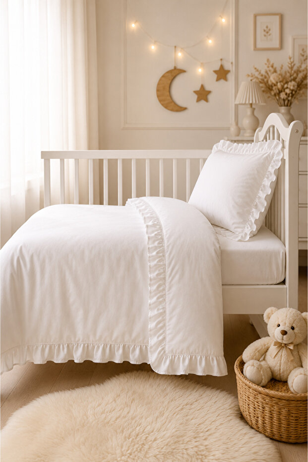 Baby Bedding Set with Elastic Sheets and Ruffled Pillows Crib Set Baby Gift