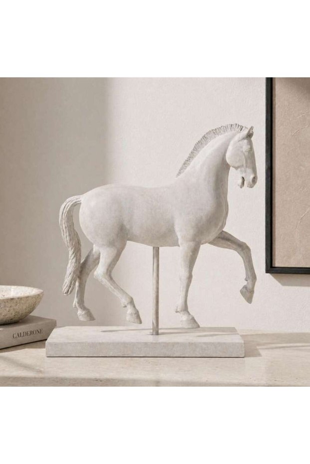Gallop Resin Horse Sculpture On Metal Stand 43.8x15.5x45.2cm - White