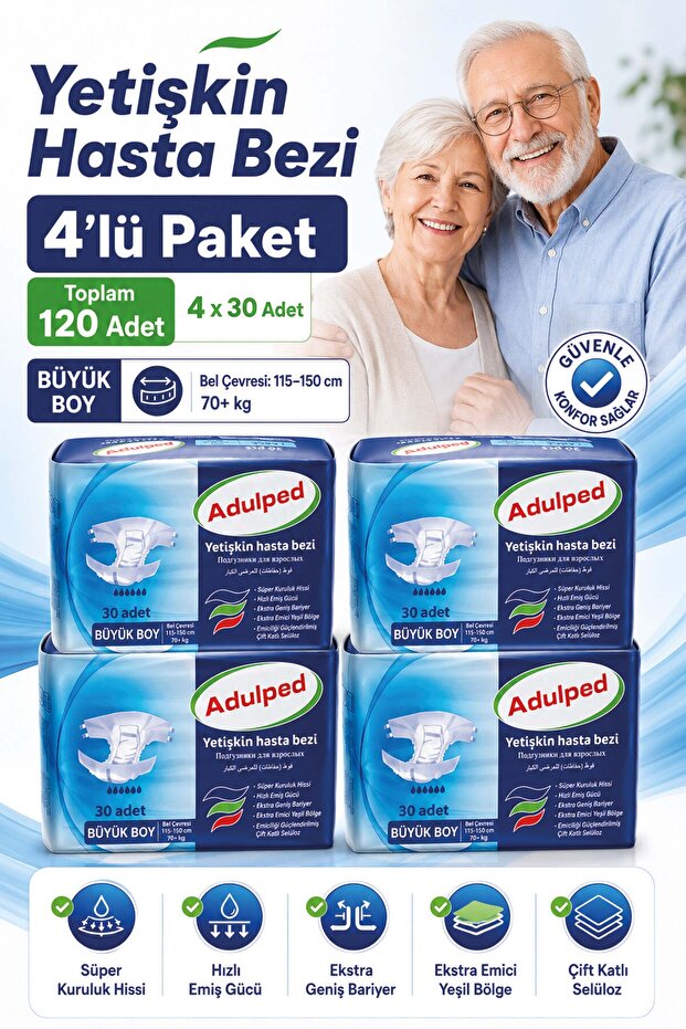 Super Absorbent Patient Diapers - High Absorbency Patient and Adult Diapers Large 4 Pack of 30 - 30X4